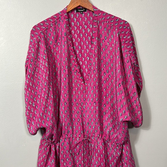 Tolani Silk 2X pink seahorse print drawstring kaftan like dress - like new - Picture 10 of 11